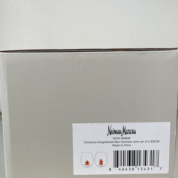 NEIMAN MARCUS Gingerbread Man Stemless Wine Glass Set of 2 Holiday Barware NEW - Picture 10 of 12